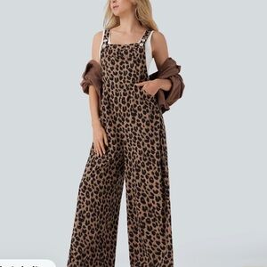 HALARA Leopard Print Wide Leg Jumpsuit